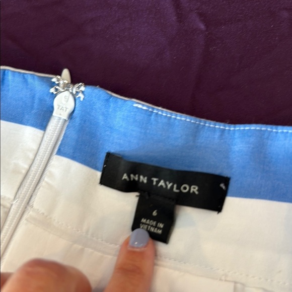 Ann Taylor Striped Tie Waist Skirt – Blue & White, Size 6 | Lined A-Line Skirt - Picture 3 of 9